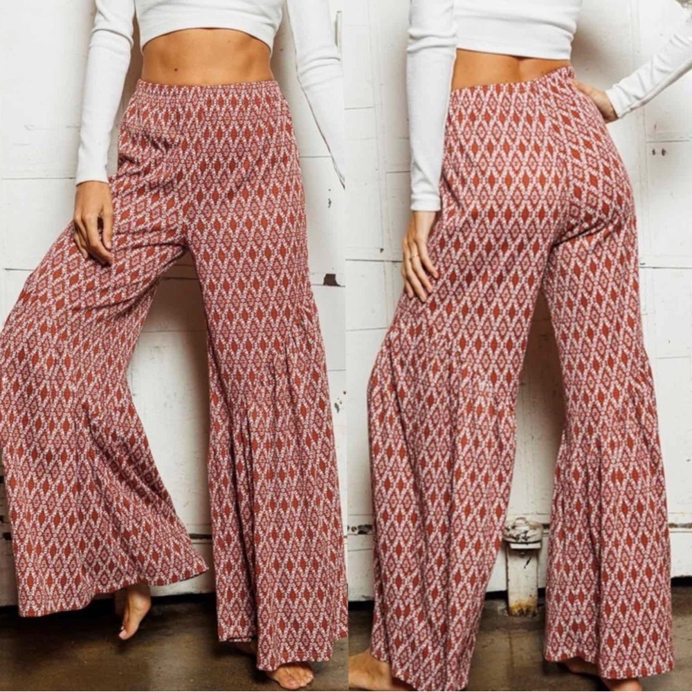 BOHO WIDE LEG FLARE PANTS - HIPPIE RUST - Picture 3 of 3